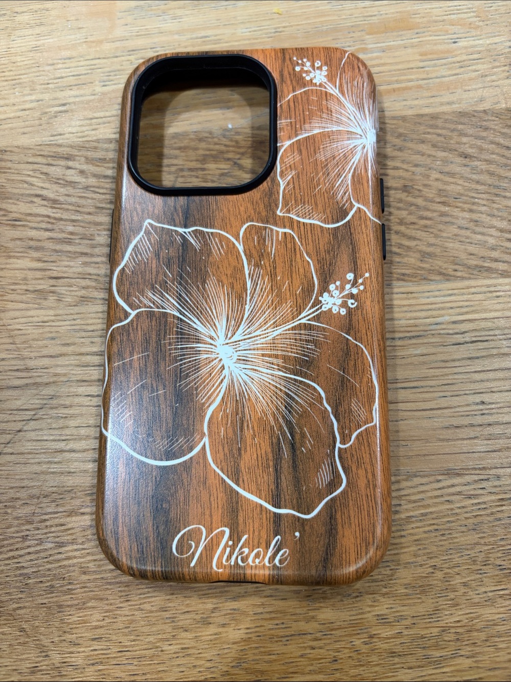 Brown Woodgrain Floral Phone Case - fits iPhone 14Pro